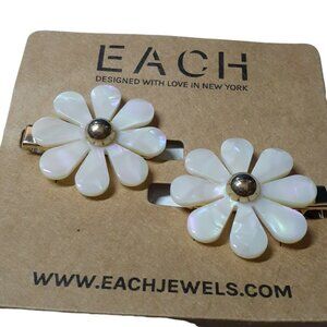 EACH Jewels Flower Hair Clips Barrettes 2 Pack White Mother of Pearl Look Spring